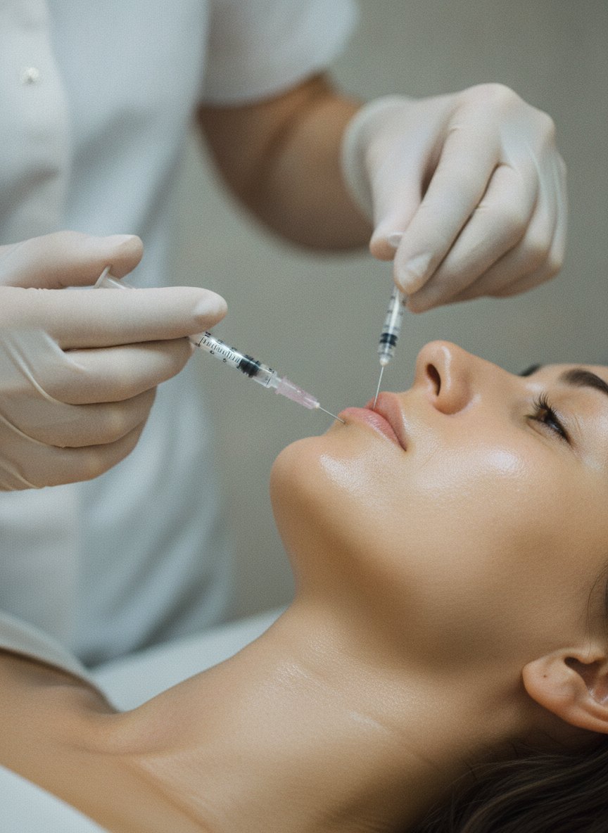 um detalhe bem de perto de Skinbooster: as mãos de quem atende e a ferramenta