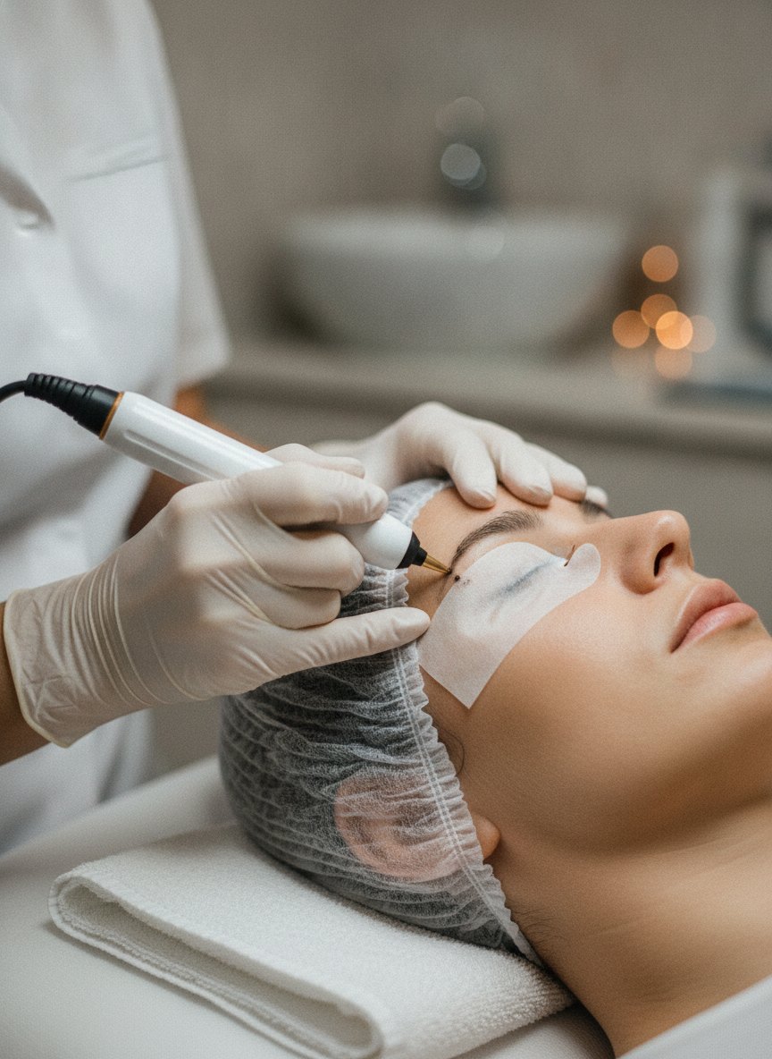 o atendimento de Blefaroplastia s/ cortes acontecendo, visto de lado